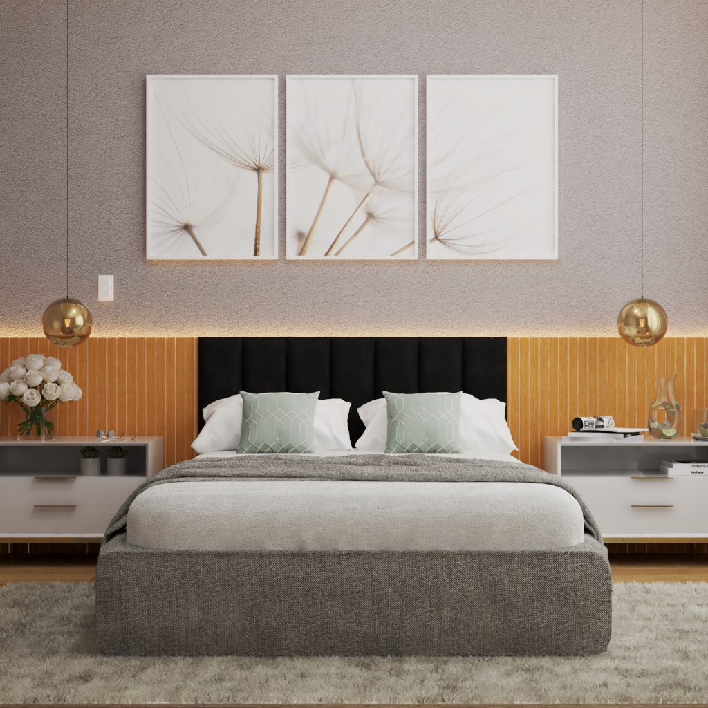 Kit Cabeceiras de Cama Box Casal Modulada 45cmx20cm Retangular Com Painel Ripado MDF Premium