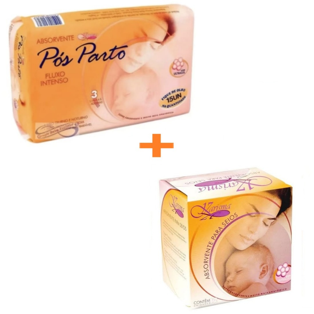 Kit Absorvente Pós Parto Fluxo Intenso C/15 Unidades + Absorvente P/ Seios c/12 Unidades Karisma