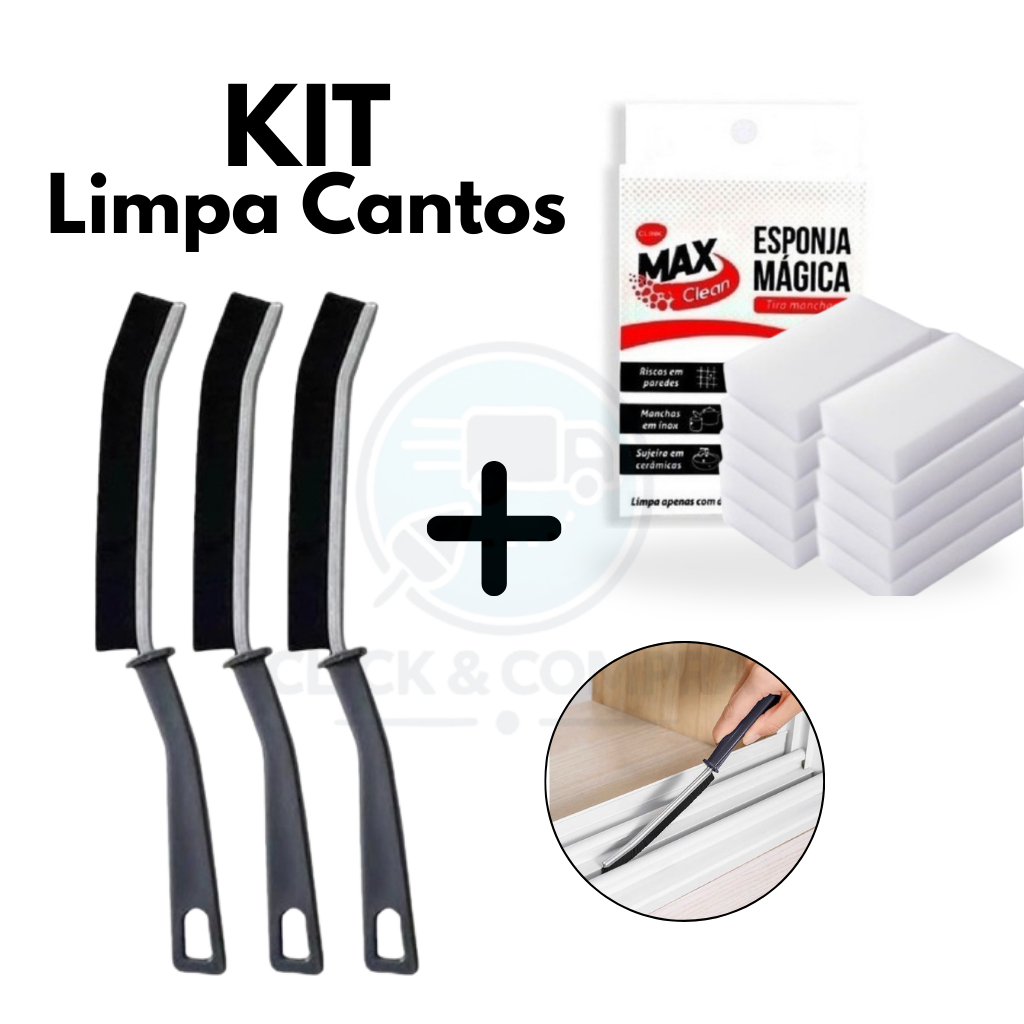 KIT 3 Escova de Limpeza Escovinha Limpa Canto Universal + 10 Esponja Mágica de Melamina Ti...