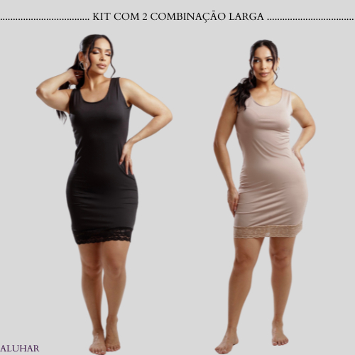 Kit 2 Vestidos Segunda Pele com Renda – Alça Larga, Tipo Combinação, Forro em Oferta na Shopee