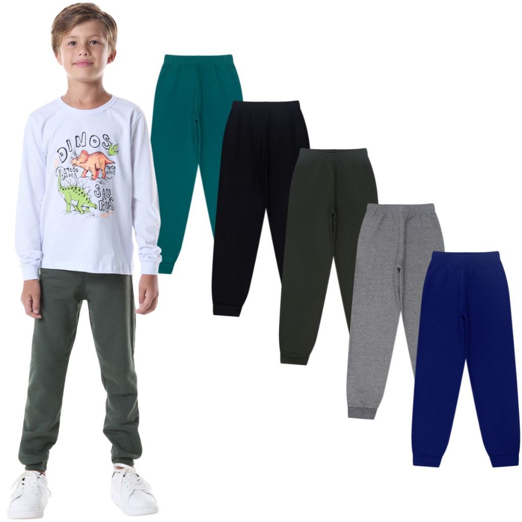 Kit 5 Calças Moletom Infantil Flanelada Roupa Menino 1 ao 16 em Oferta na Shopee