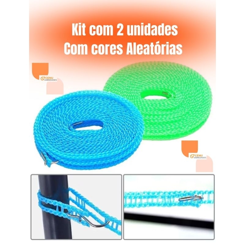 Corda De Roupas Kit Com 2 Unidades Antiderrapante Varal De Roupas Com 5 Metros De Nylon Para Cabides