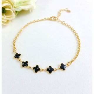 Pulseira Trevo - Pulseira de Trevo Preto - Pulseira Dourada