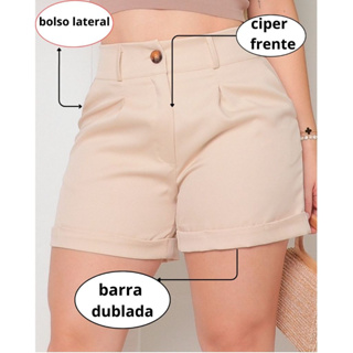 Short Social Feminina Cintura Alta Tecido Alfaiataria Com Bolso Barra Dublada em Oferta na Shopee