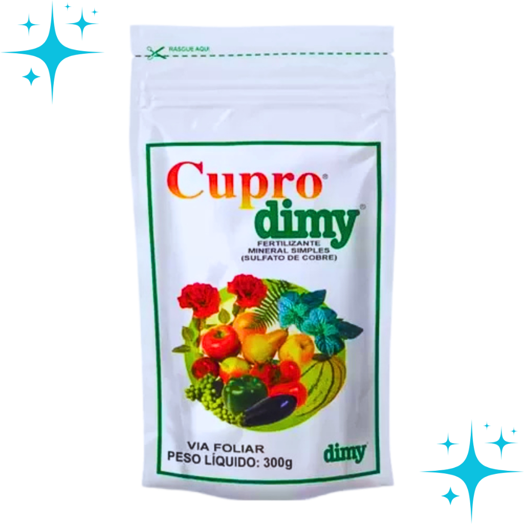 Sulfato de Cobre Cupro Dimy 300g Fertilizante e Fungicida Combate Fungos Jardim Pomar Horta Calda Bordalesa