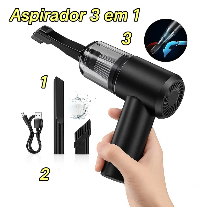 Mini Aspirador de Pó Portátil Automotivo Casa Sem Fio 2 em 1 Recarregável Potente