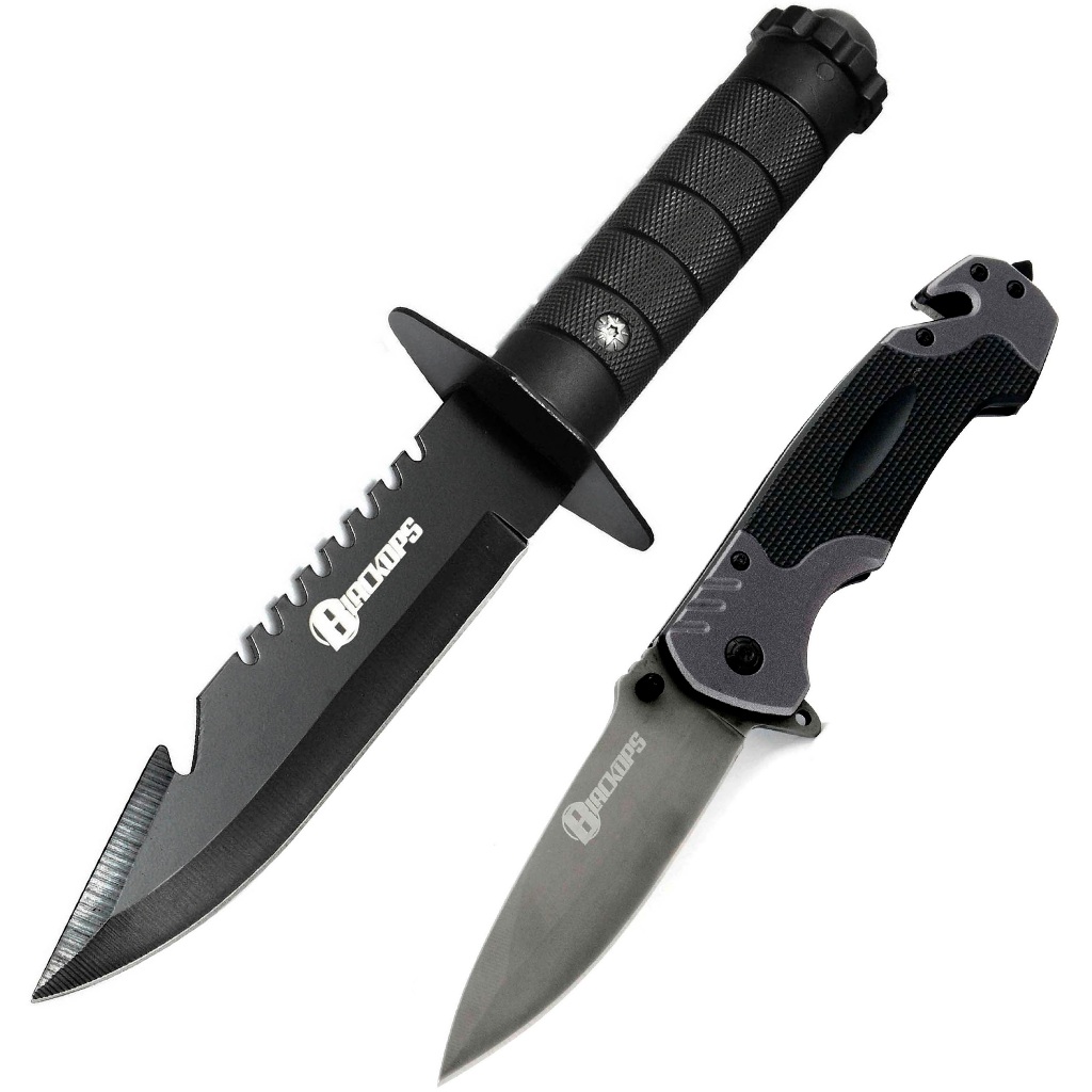 Faca Tática Sobrevivência Pesca Caça Selva Bainha THY-16 BLACK OPS + Canivete Tático KN-3 BLACK OPS