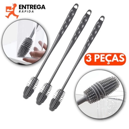 Kit 3 Escova de Limpeza de Garrafa e Copo Mamadeira Com Cerdas De Silicone Escova De Garrafa