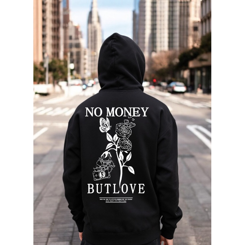 Moletom Canguru No Money But Love Capuz e Bolso Flanelado Unissex Masculino Feminino Blusa De Frio