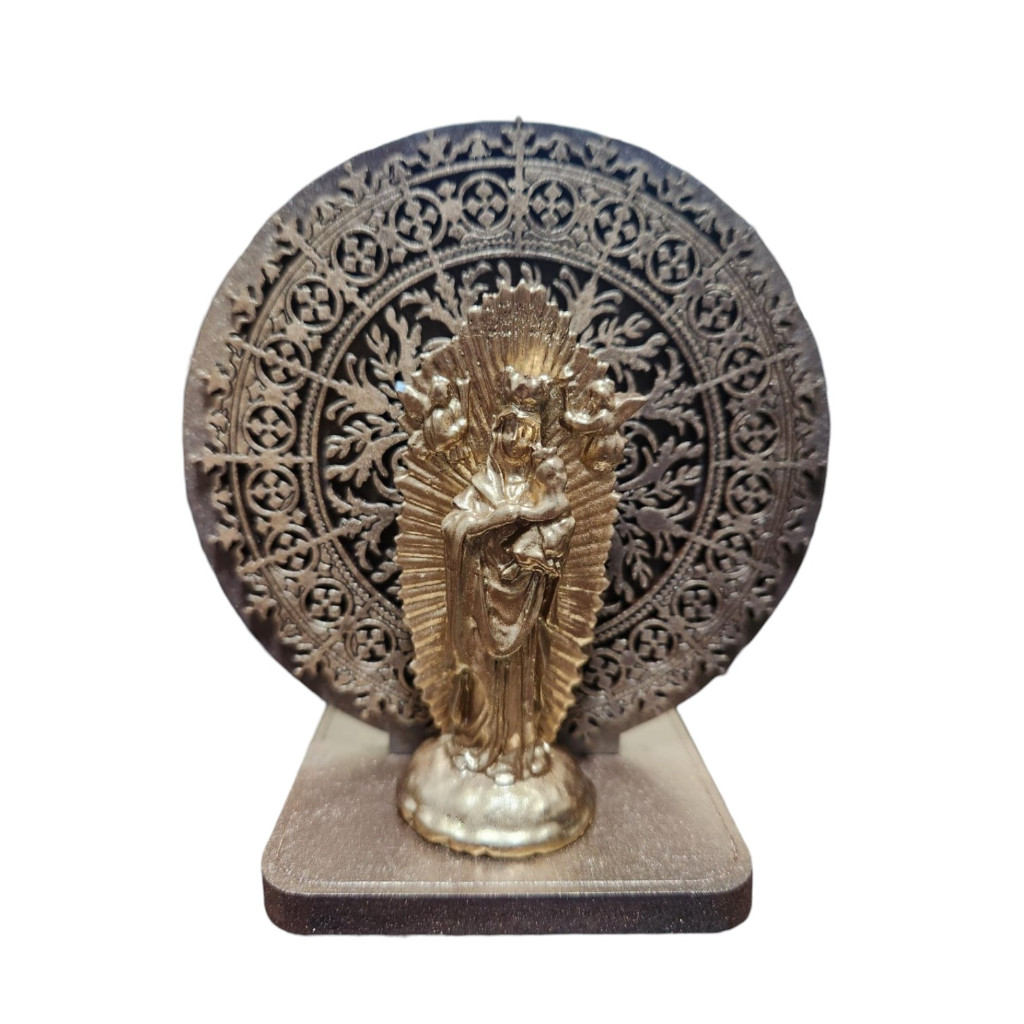 Imagem Nossa senhora do perpetuo socorro rustica linha especial com mandala suporte oratorio