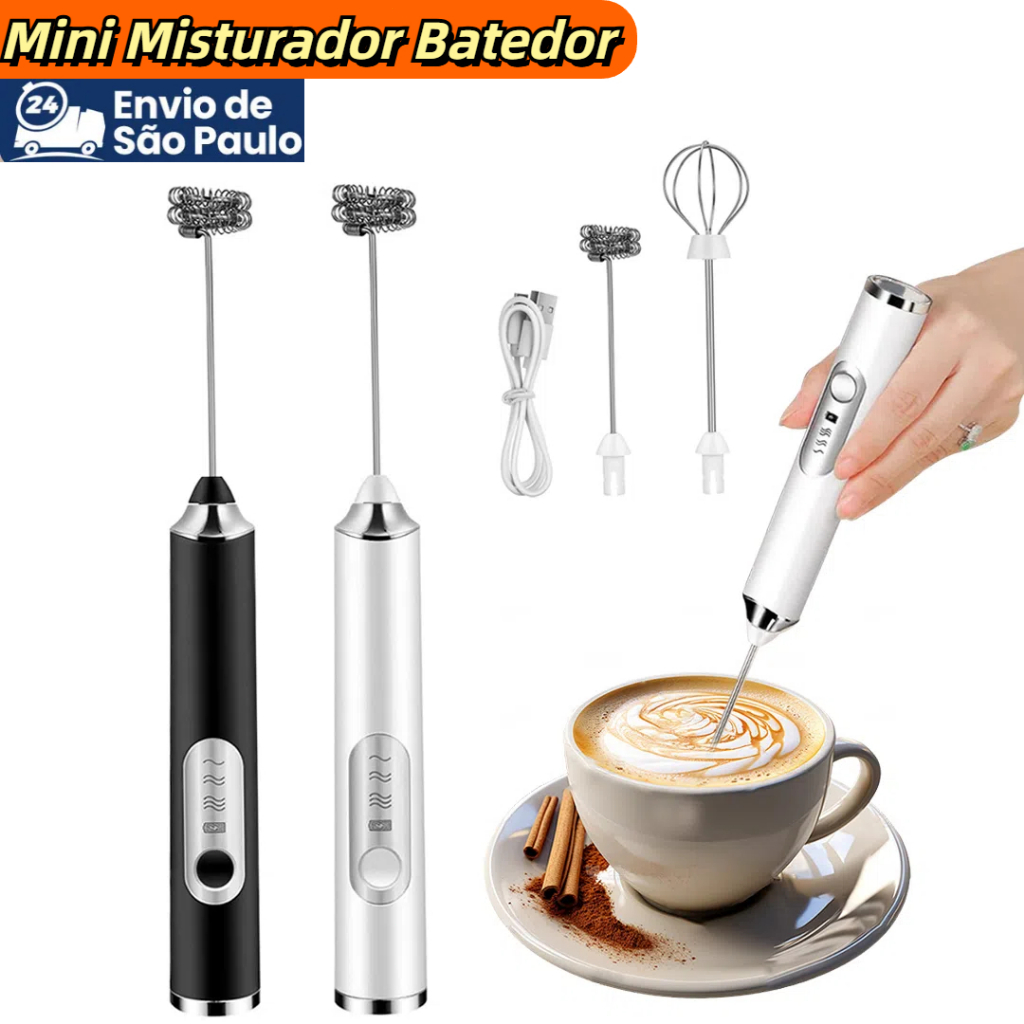 Batedor Misturador Mixer Elétrico para Bebidas Leite Café Clara de Ovos 2 em 1 Utensílios ...