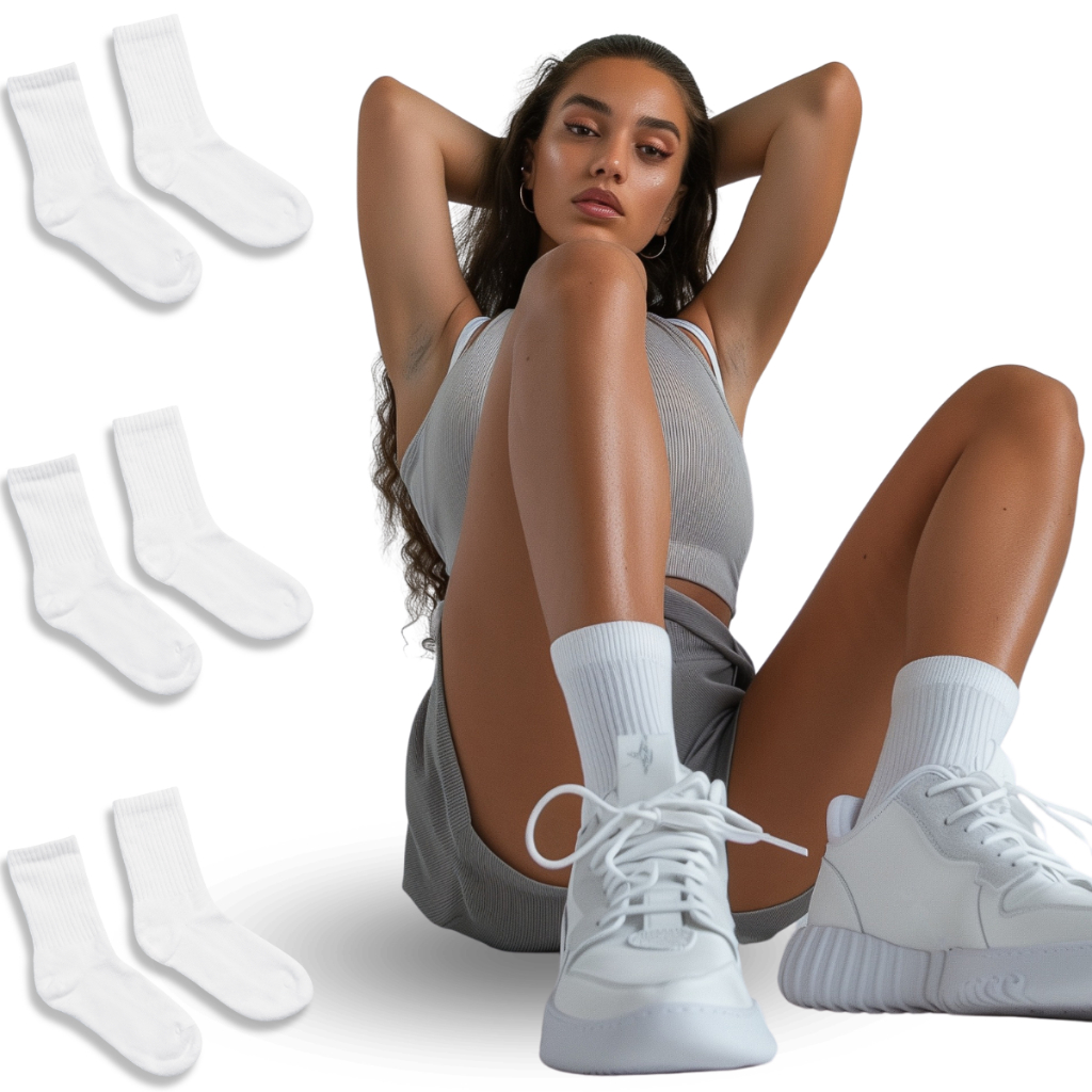 Kit 3 Pares Meia Premium Feminina Cano Medio Alto Respirável Branca