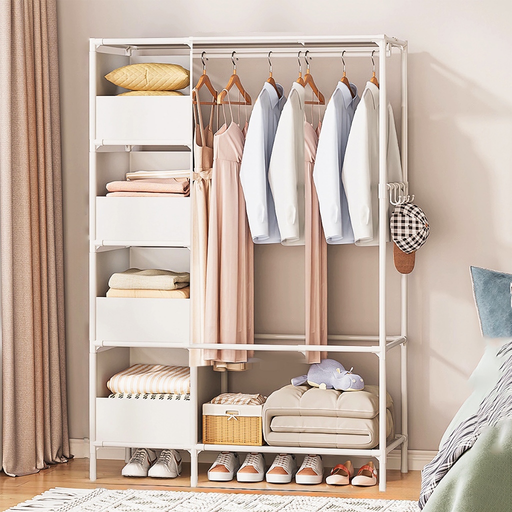 Arara Portátil 4 Nichos com Prateleira Ajustável - Guarda-Roupa Organizador para Quarto, V...