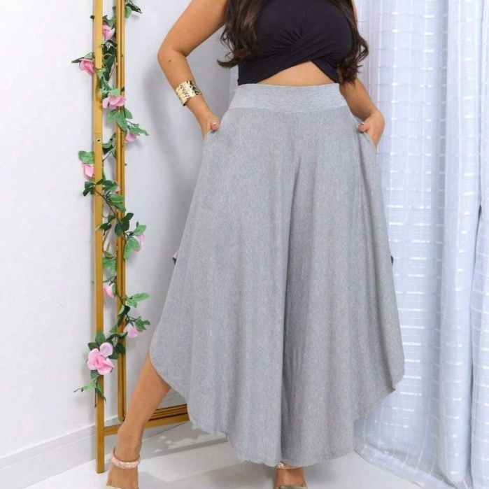 Calça Saia Feminina Gode Com Elástico Na Cintura e Bolso lateral Em Tecido Viscolycra Elegante