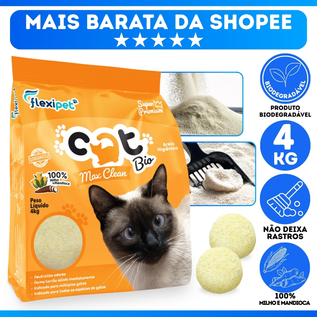 Areia Catbio Biodegradável 4 Kg - Max Clean - Grãos Finos - Miaucat