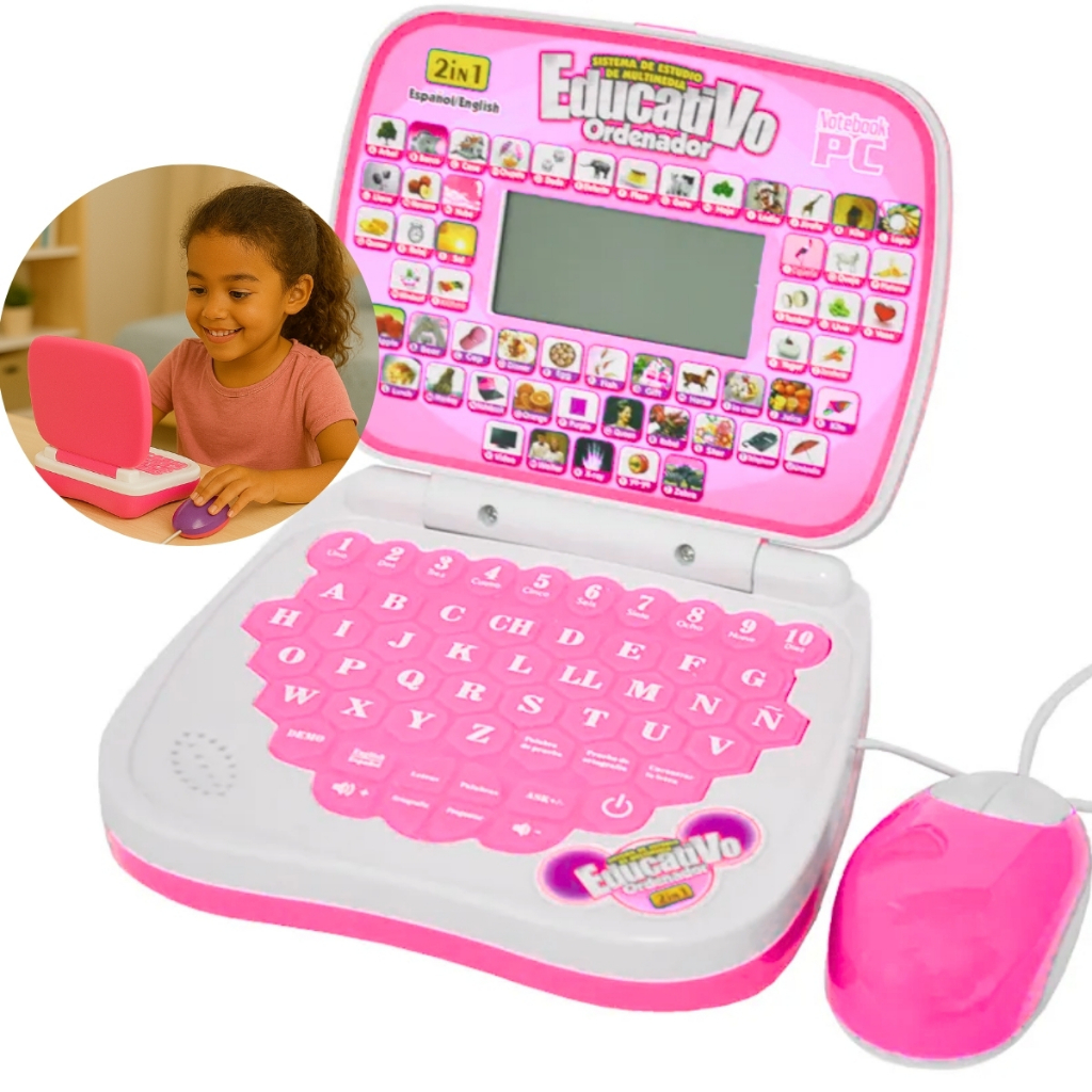 Laptop Educativo Infantil Brinquedo Feminino Notebook Computador Com Mouse Ensina Inglês em Oferta na Shopee