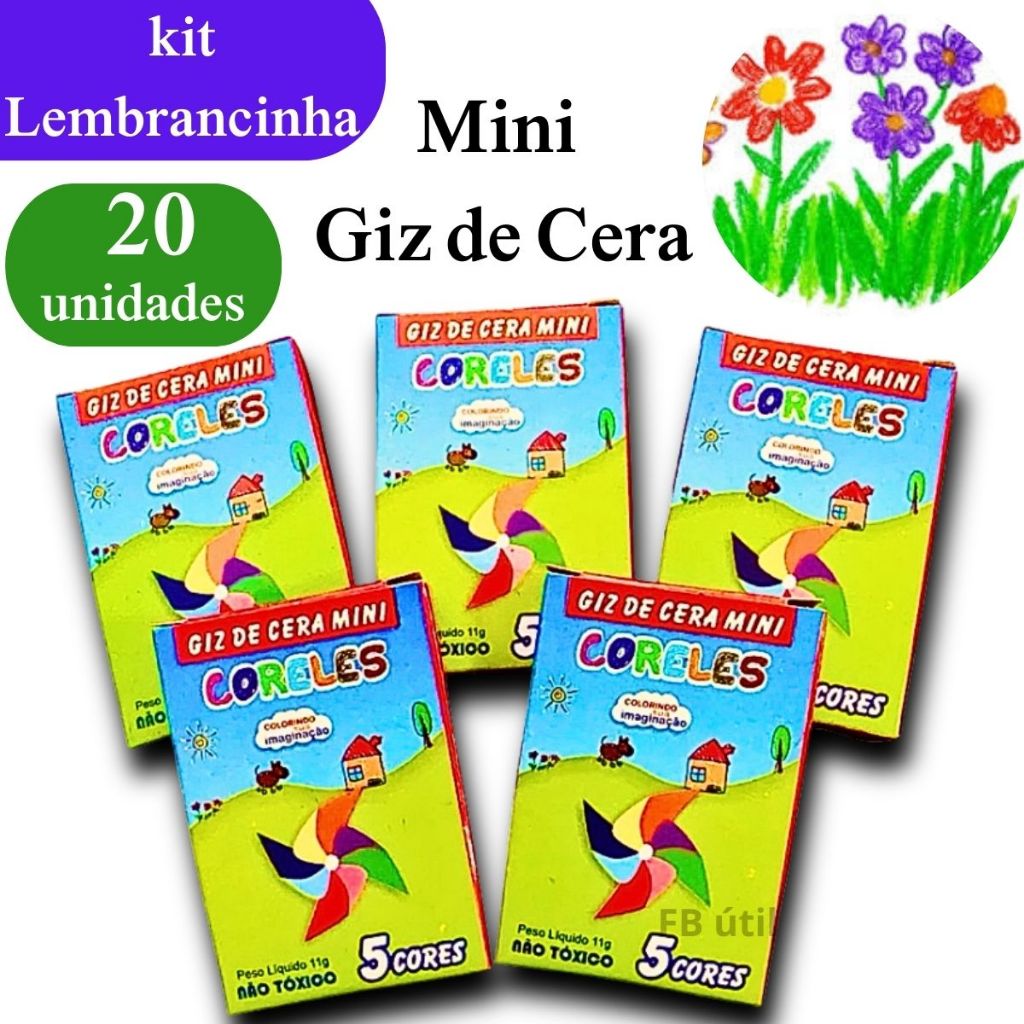 20 cx Mini Giz de Cera 5 Cores P/ Kit Festa Lembrancinha Artesanato Infantil em Oferta na Shopee