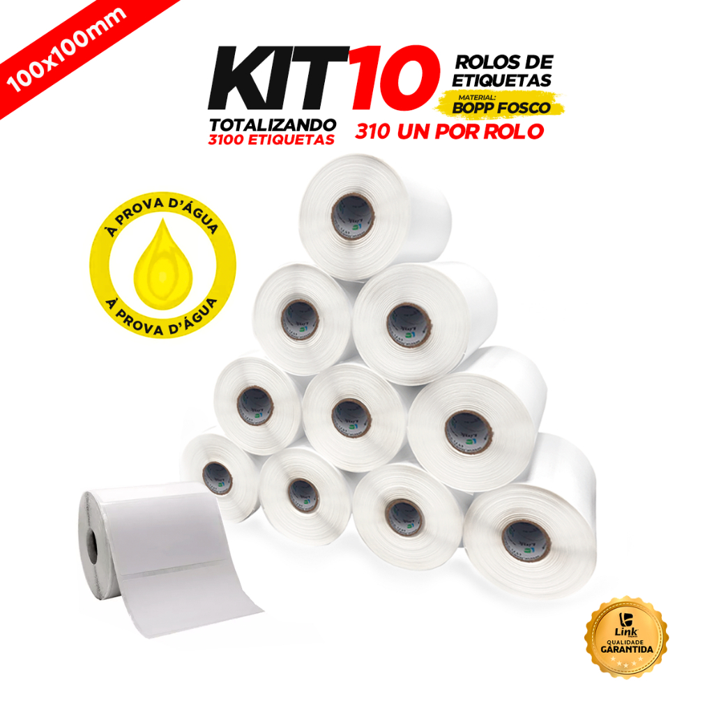 10 Rls Etiqueta 10x10 100x100 Bopp Adesiva Zebra Argox Elgin