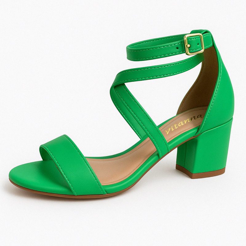 Sandália feminina Salto Bloco traseiro Tiras Cruzadas 064-09 em Oferta na Shopee
