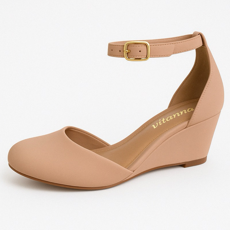 sandália feminina Anabela saltinho fechada 1517-01 em Oferta na Shopee