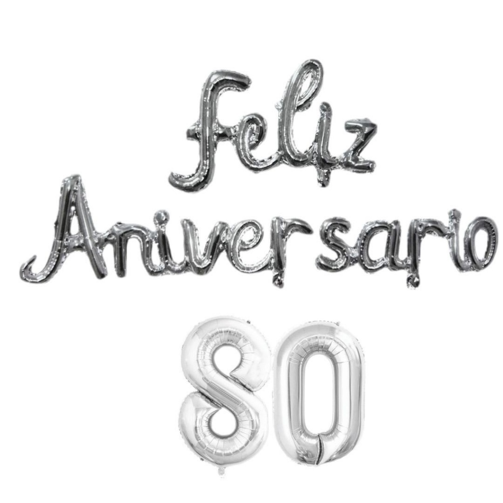 Kit Balão Metalizado Faixa Feliz Aniversário + 2 Números 40 cm Prata em Oferta na Shopee