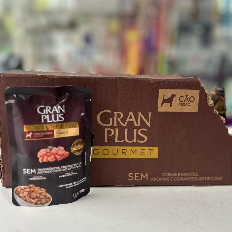 Sache úmido gran plus kit 18 unidades gourmet cão filhote frango 100g