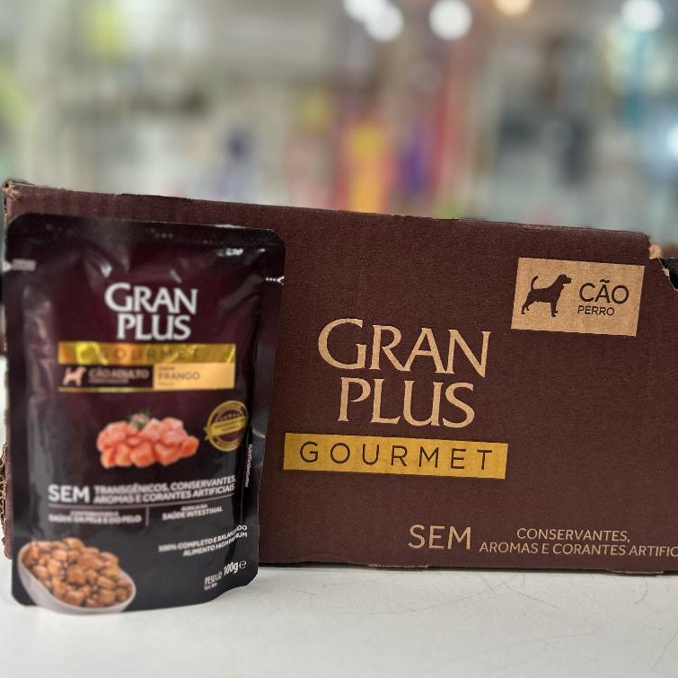 Sache úmido gran plus kit 18 unidades gourmet cão adulto frango 100g