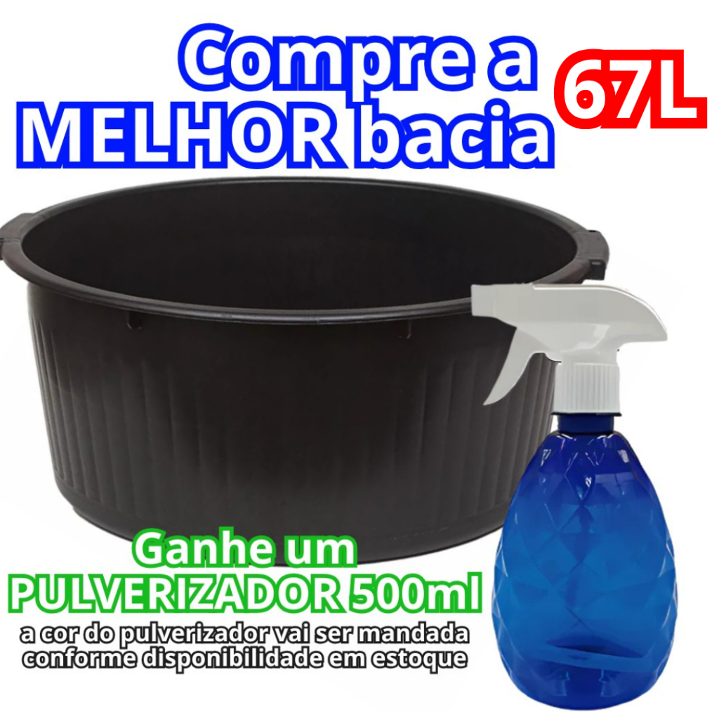 Bacia De Plastico Gigante Lavanderia Reforçada  67L Balde Lavanderia Preta ou branca