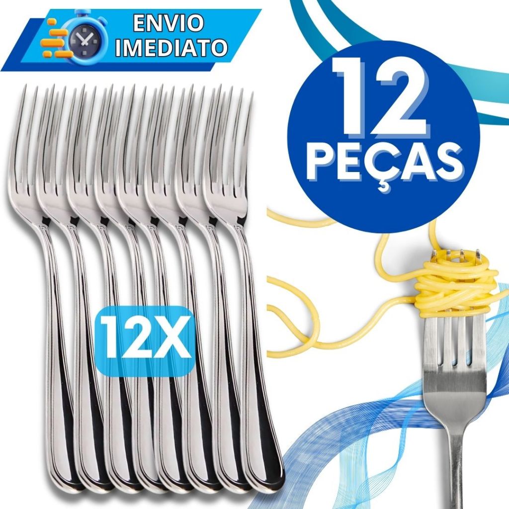 Jogo de Talher 12 Peças Garfo de Mesa 100% Aço Inox PREMIUM Polido Para Casa Restaurante Bar Buffet Resistente Refeição