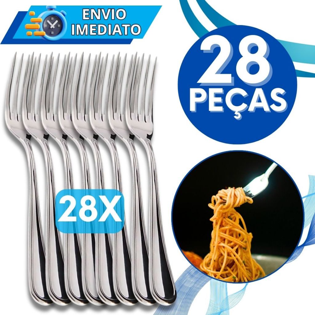 Jogo de Talher 28 Peças Garfo de Mesa 100% Aço Inox PREMIUM Polido Para Casa Restaurante Bar Buffet Resistente Refeição