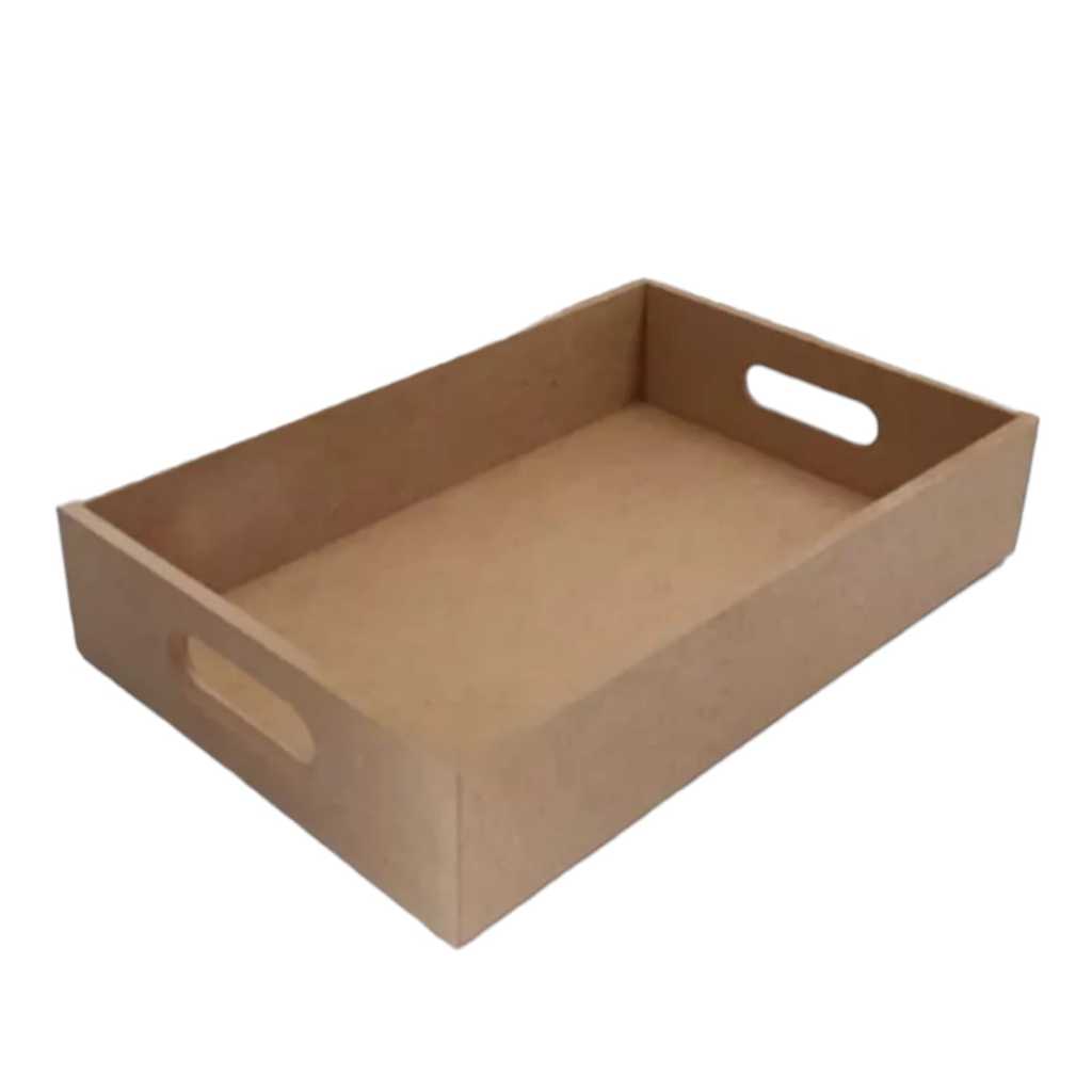 Bandeja Quadrada Lisa Cesto Mdf Cru 35,5X26X6,5cm Decoração