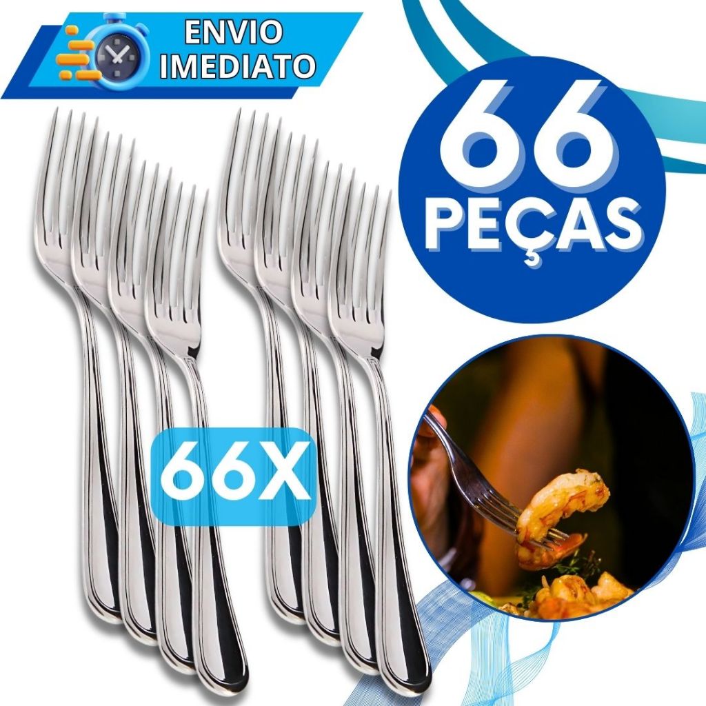 Jogo de Talher 66 Peças Garfo de Mesa 100% Aço Inox PREMIUM Polido Para Casa Restaurante Bar Buffet Resistente Refeição