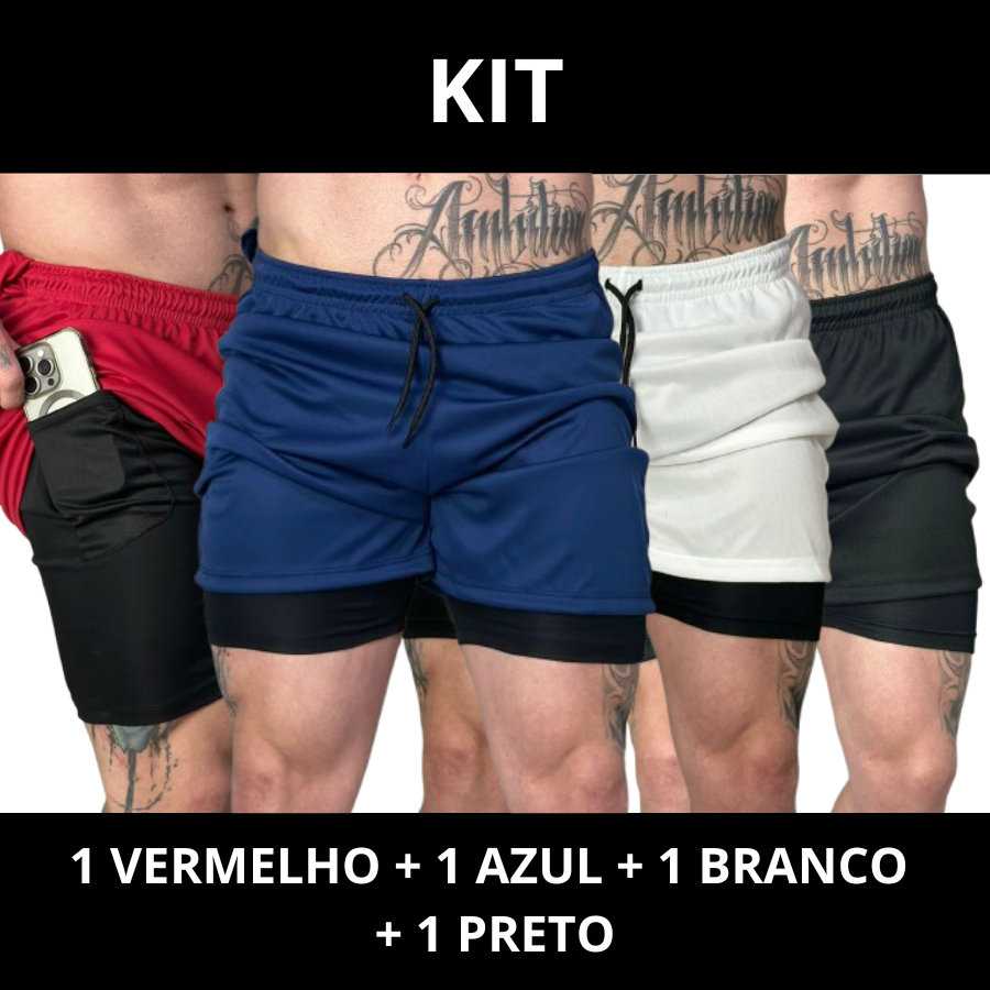 Kit 4 Shorts Masculinos Dry Fit Bermuda De Compressão RUN Sport GYM Academia Corrida Treino