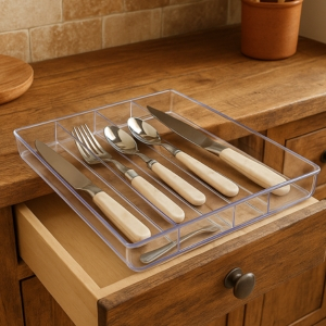 Organizador De Talheres Cristal Empalhável Com Divisórias Transparente