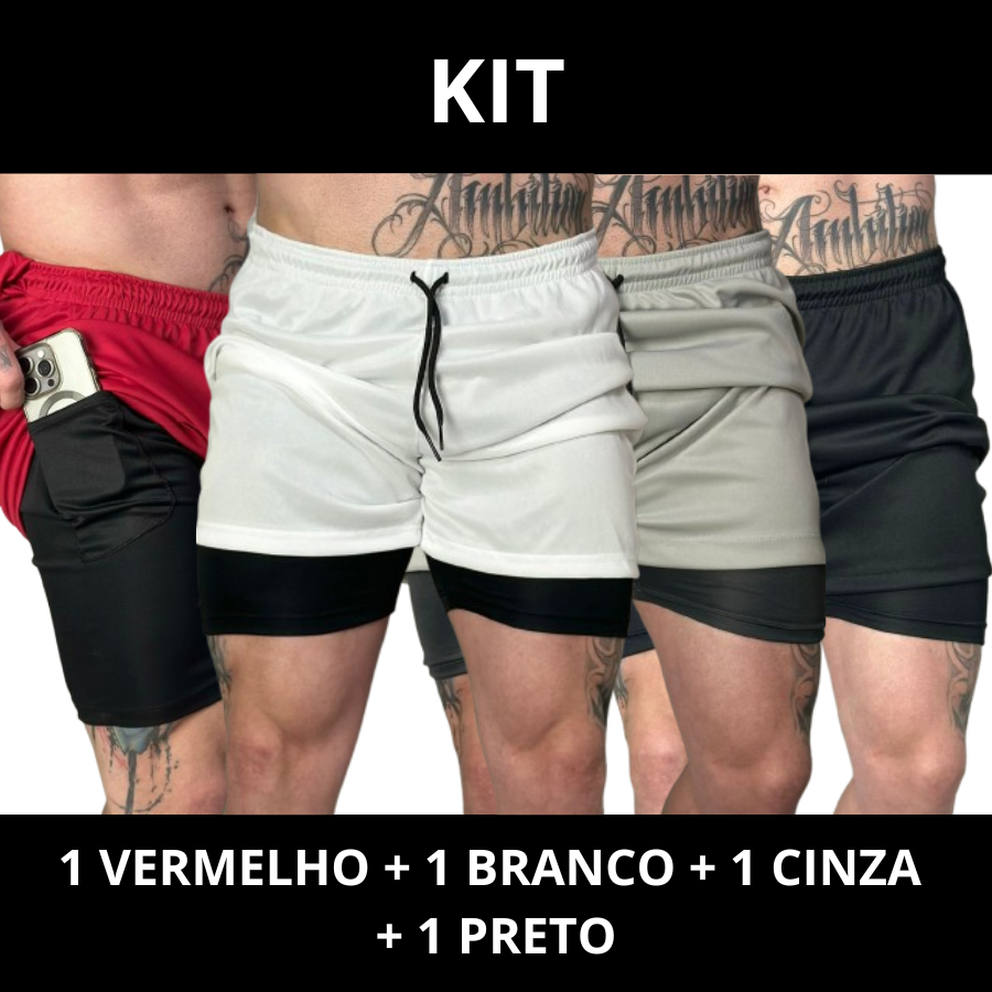 Kit De 4 Shorts Masculinos Dry Fit Bermuda De Compressão RUN Esportivo GYM Academia Corrida Treino