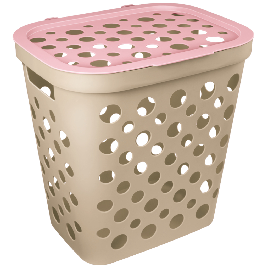 Cesto Telado 30 Litros com Tampa e Alça Para Bebês Rosa ou Azul - Usual Utilidades