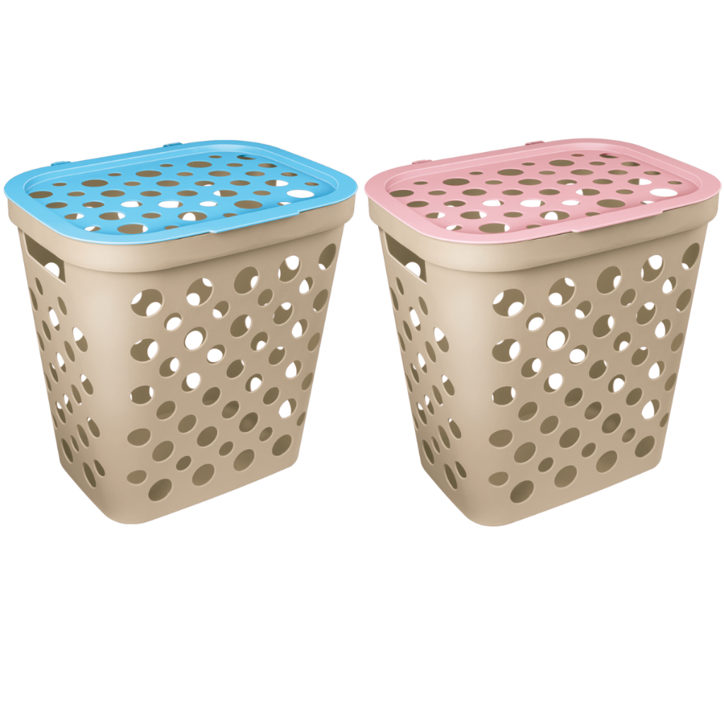 Cesto Telado 30 Litros com Tampa e Alça Para Bebês Rosa ou Azul - Usual Utilidades