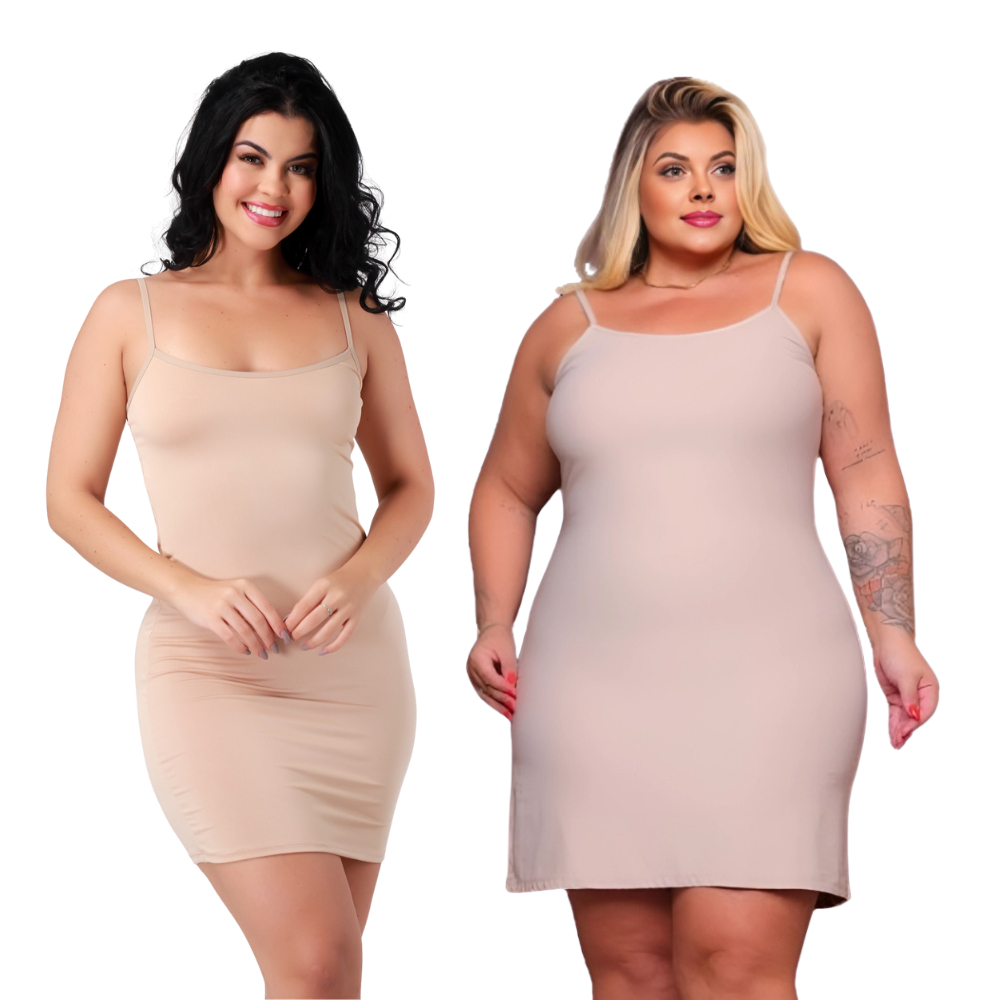 Kit 2 Vestidos Segunda Pele Segurança Feminino Anágua Plus Size Alça Fina em Oferta na Shopee