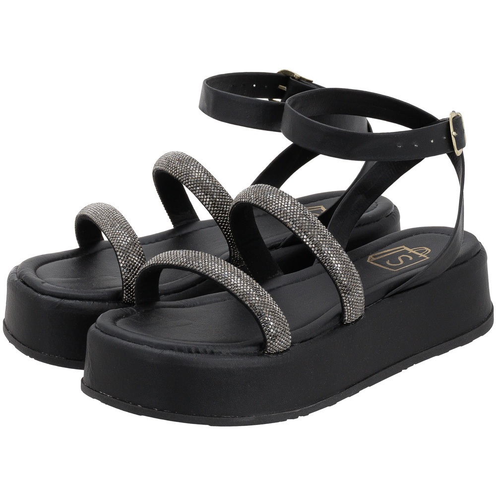 Papete Feminina Anabela Flatform sandália detalhe tiras com strass