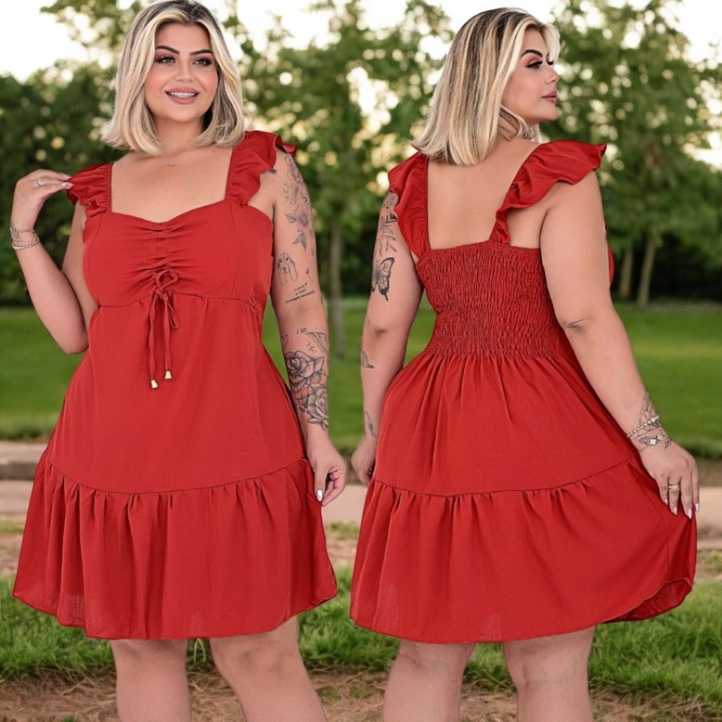 Vestido Feminino Plus Size Midi Curto Tendência Moda Verão Evangélica Elegante Soltinho Confortável