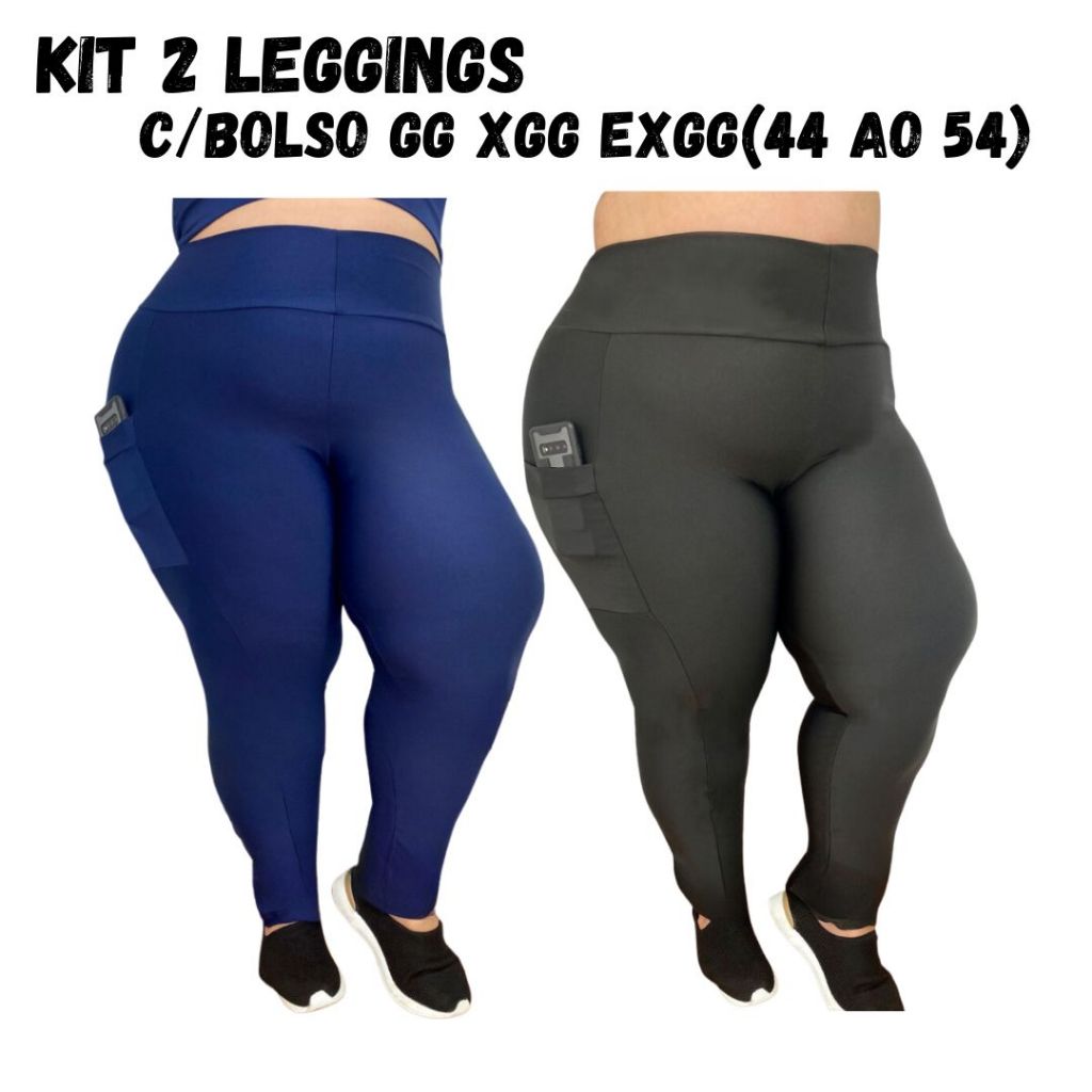 Kit 2 calça legging com Bolso Plus Size GG XGG e EXGG Roupa de academia/treino/casual/caminhada em Oferta na Shopee