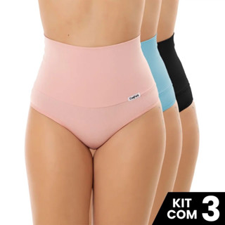 Kit 3 Calcinha Cós Alto Mescla e Suplex de Alta Compressão Calcinha Modeladora Lingerie Fe...