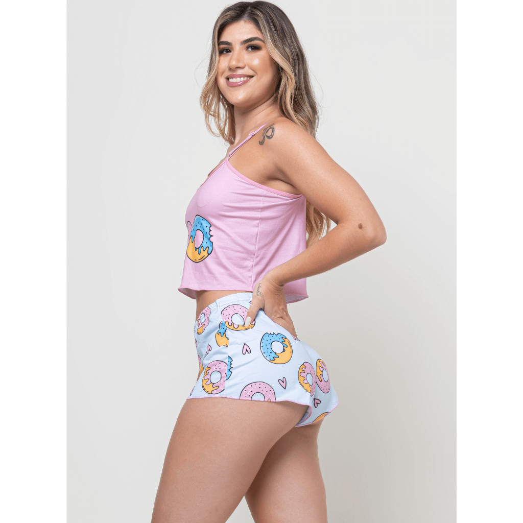 Pijama Feminino Baby Doll Estampa Personagem Estampado Ondinha Virginia curto curtinho sexy em Oferta na Shopee