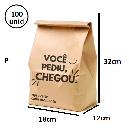 100un Saco De Papel Delivery Kraft Tamahos PP - P - M - G - GG - XG Impresso Você Pediu Chegou ou 50 — imagem 2 de 2
