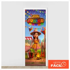 Capa de Porta Festa Junina Veste Fácil Decorativa Caipiras C/ Elástico Sublimado 0,80x2,10m – PTA-45