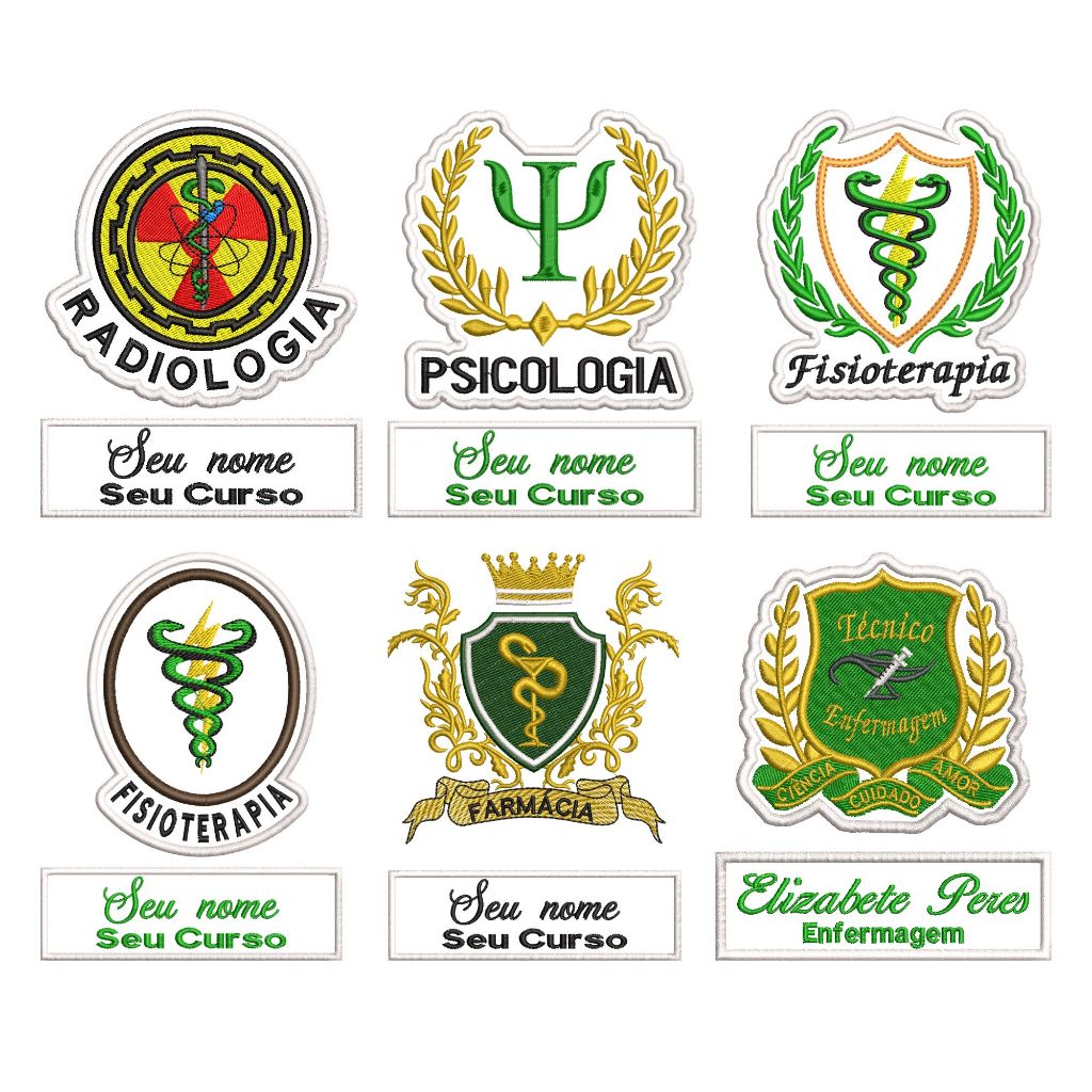 Patch Termocolante Brasão Profissão E Nome Bordado em Oferta na Shopee