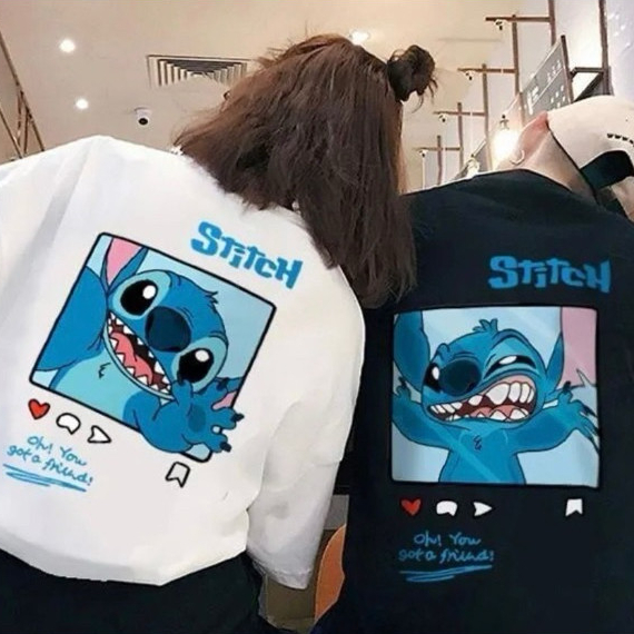 Camiseta Básica Casal Filme Lillo Stitch Desenho Moda Cartoon Envio Rápido