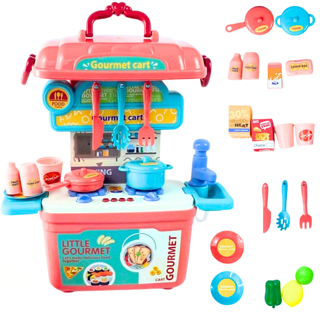 Kit Cozinha Completa Som de Verdade Realista Infantil Cor Rosa Castela - Mom & Baby