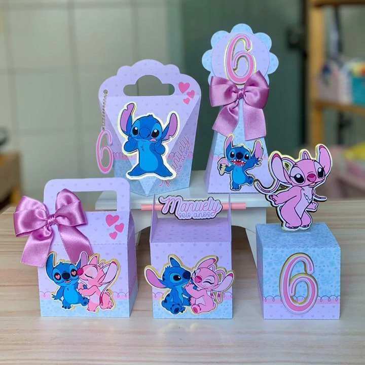 Kit de Personalizados – Stitch e Angel | Lembrancinhas prontas para Festas e Aniversários
