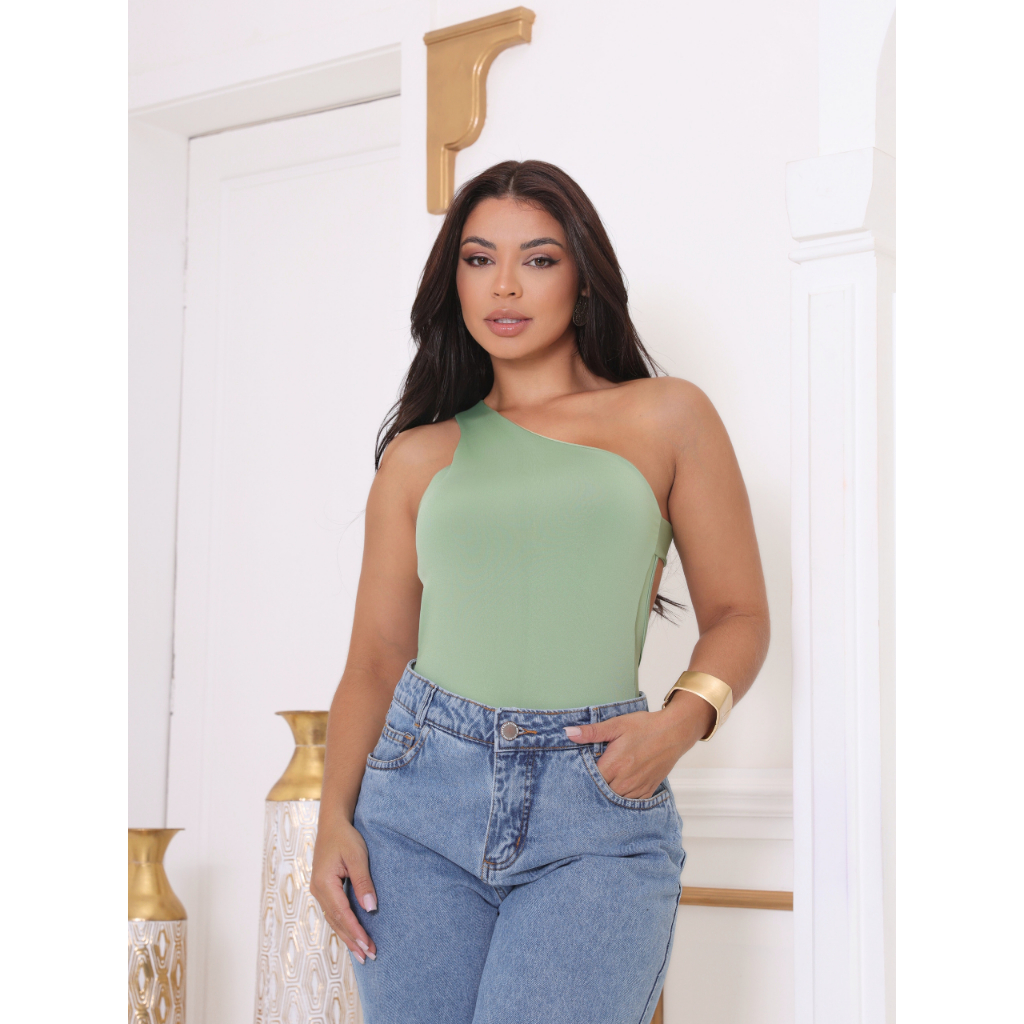Body  de alça Feminino Elegante De Um Ombro Só Com Costas Nua em Oferta na Shopee